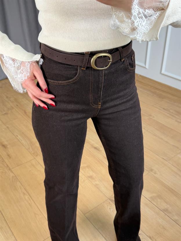 Kahve Ütülü Straight Jean