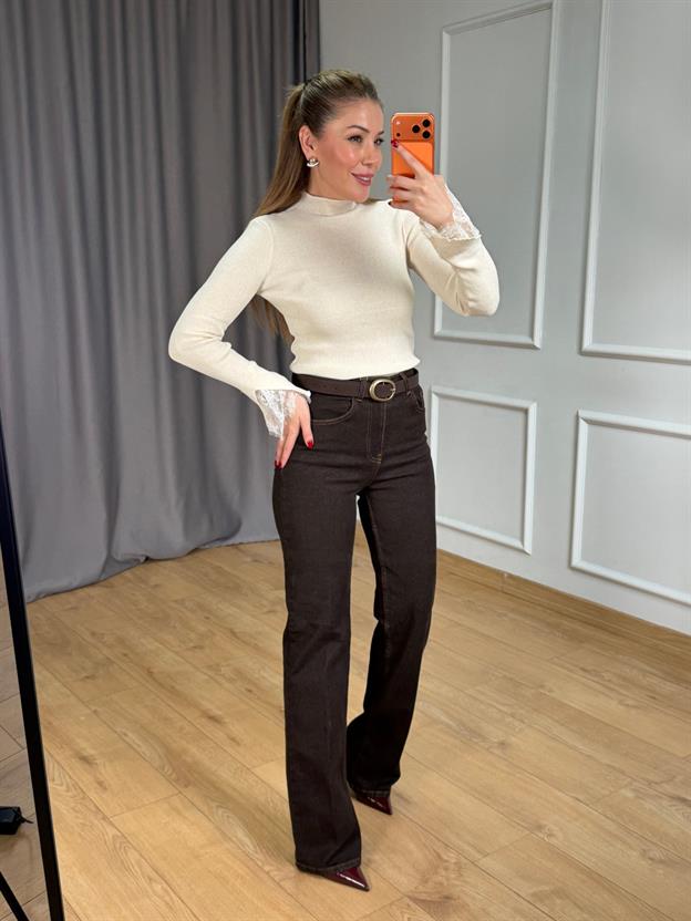 Kahve Ütülü Straight Jean