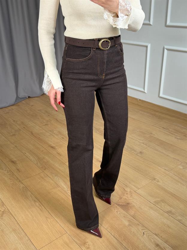 Kahve Ütülü Straight Jean