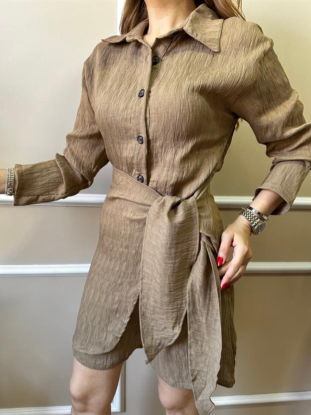 Kahve Yandan Bağlamalı Şort Elbise