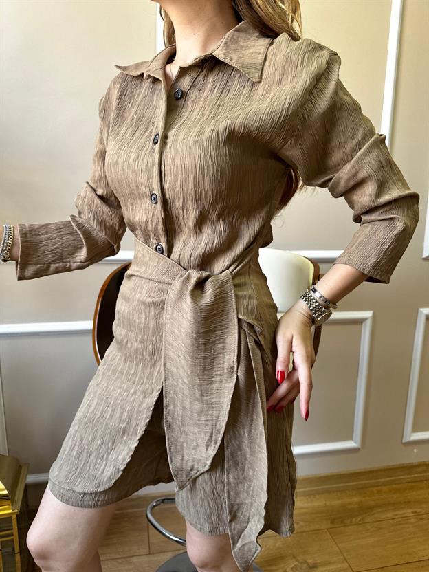 Kahve Yandan Bağlamalı Şort Elbise