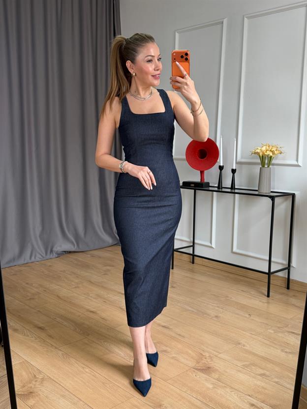 Kalın Askılı Jean Elbise
