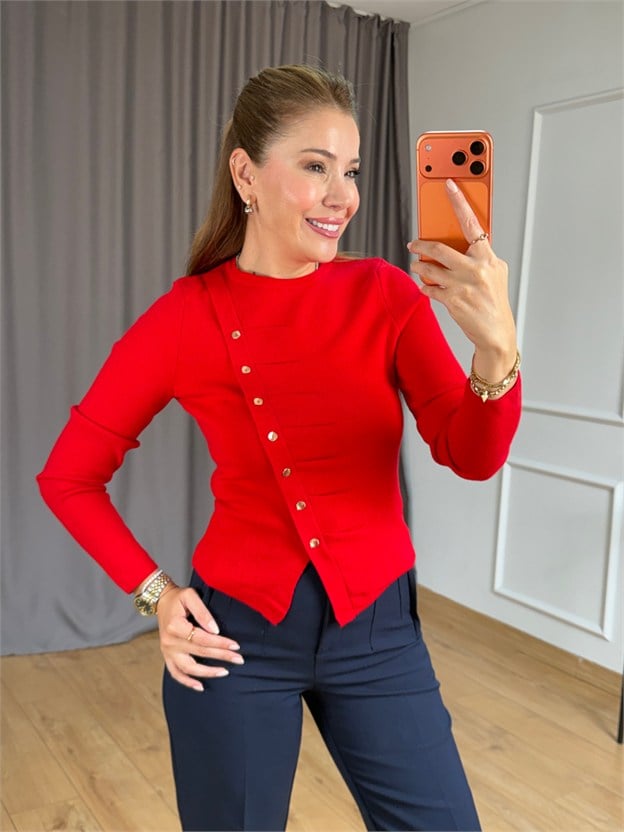 Kırmızı Asimetrik Reem Bluz