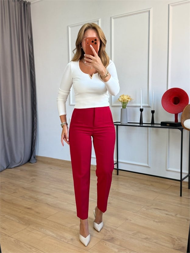 Kırmızı Önü Flotalı Pantolon