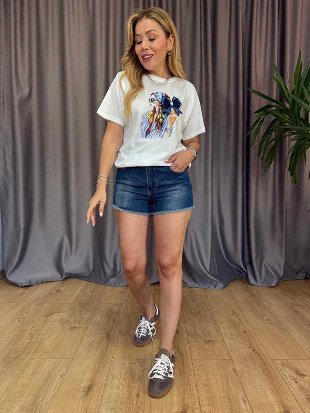 Koyu Mavi Kesik Şort