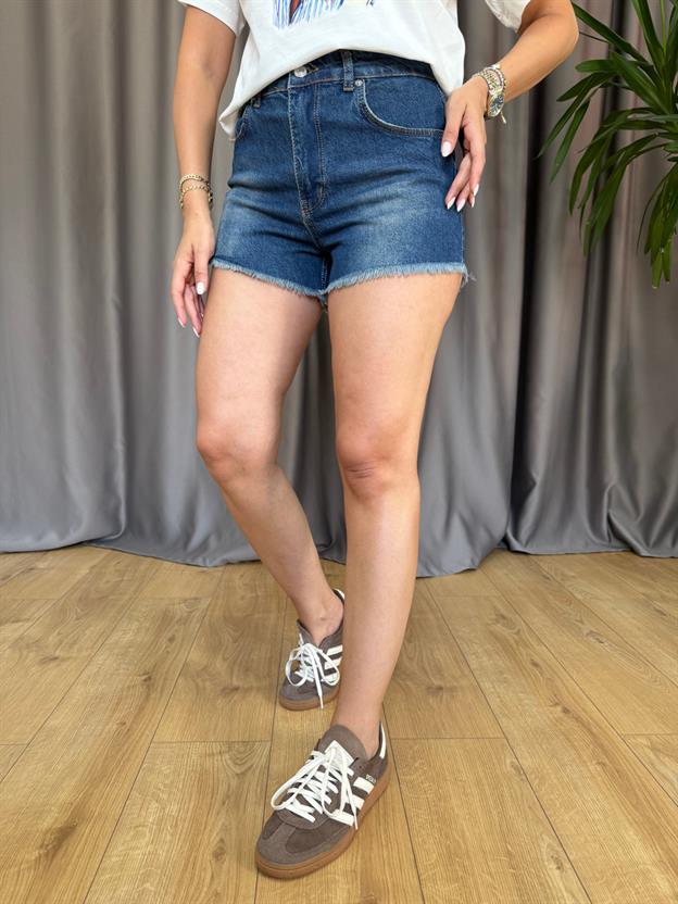 Koyu Mavi Kesik Şort