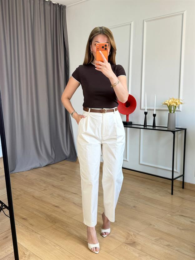 Krem Kemerli Havuç Pantolon