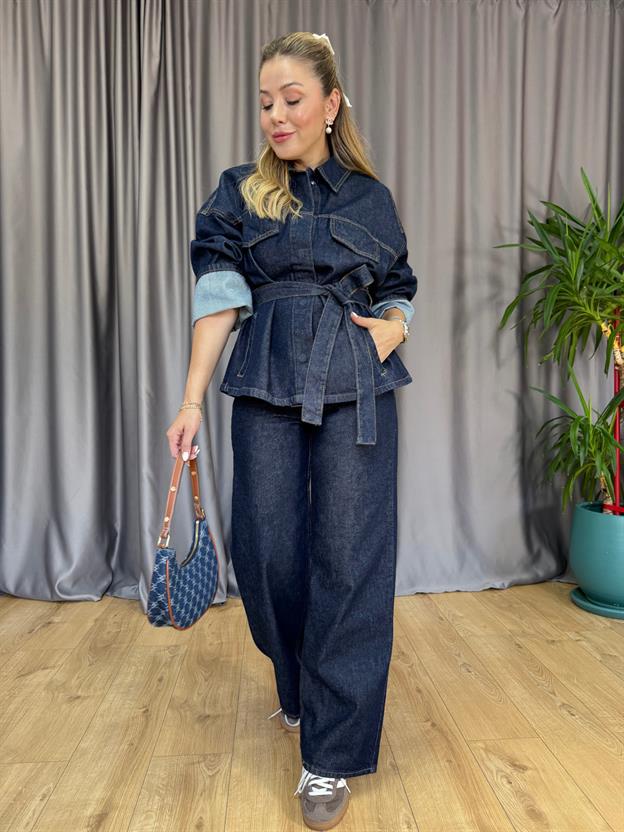 Kuşaklı Jean Ceket