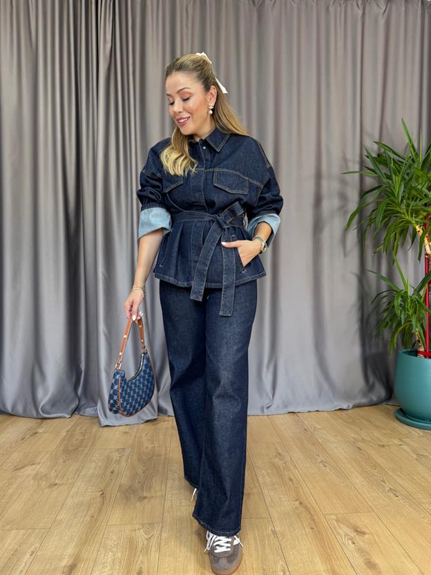 Kuşaklı Jean Ceket