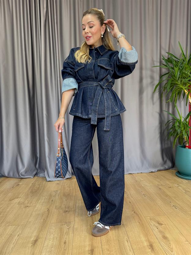 Kuşaklı Jean Ceket