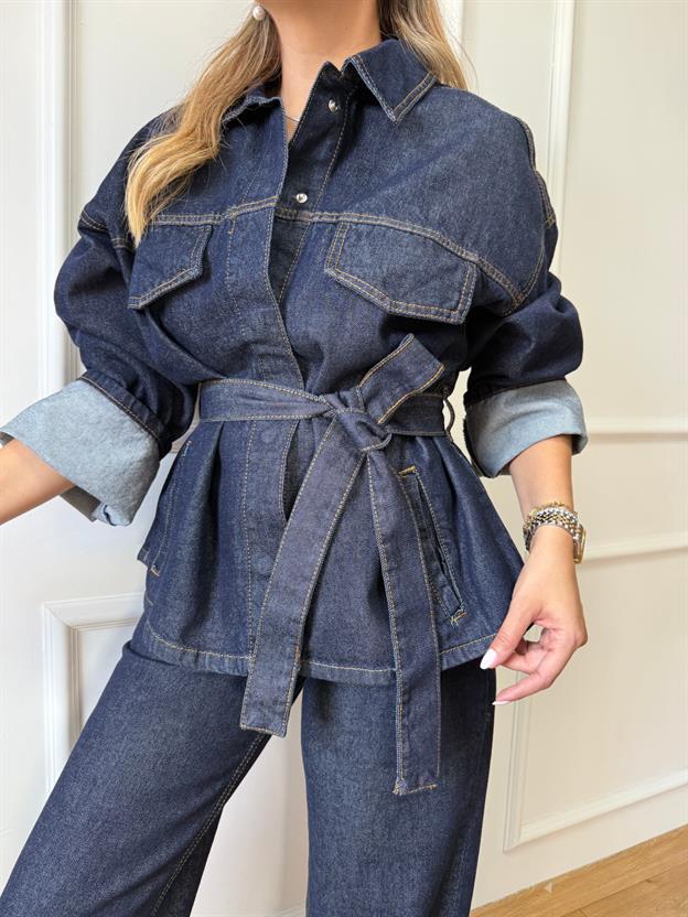 Kuşaklı Jean Ceket