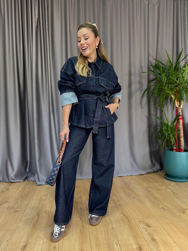 Kuşaklı Jean Ceket