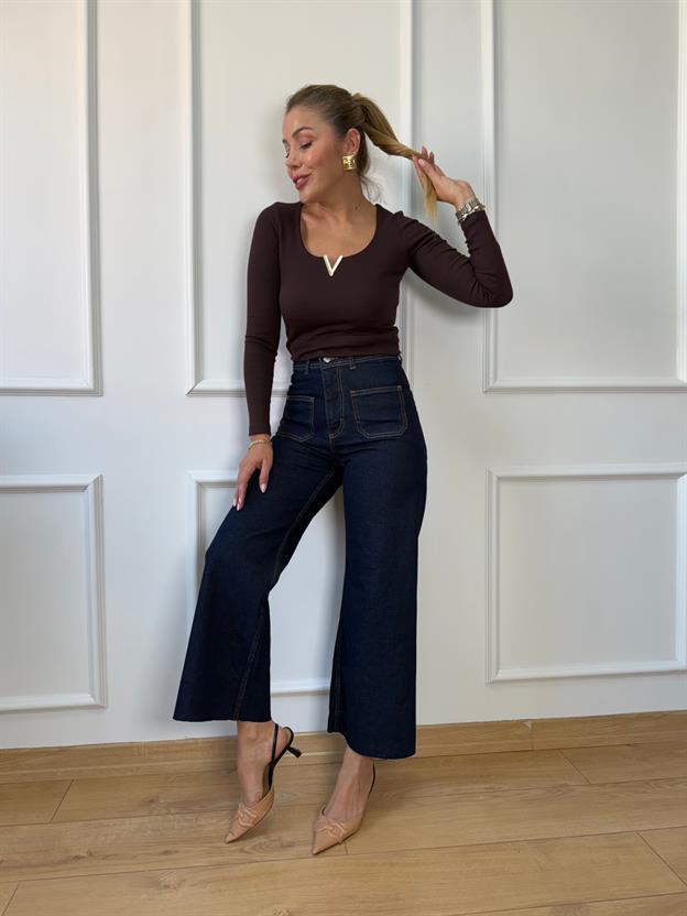 Lacivert Bol Paça Flare Jean