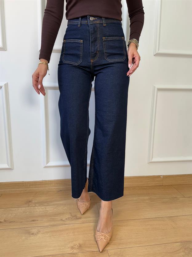 Lacivert Bol Paça Flare Jean