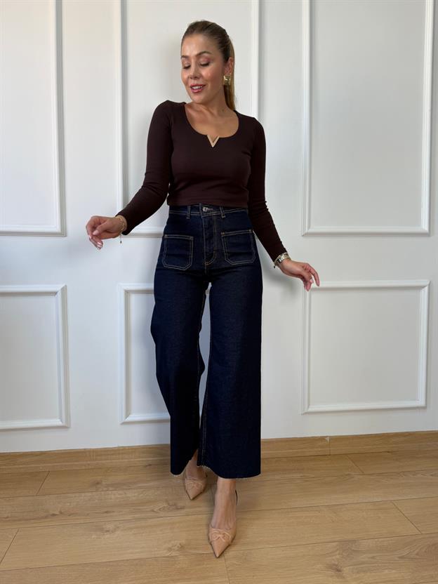 Lacivert Bol Paça Flare Jean