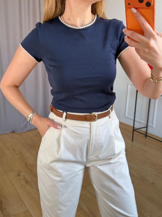 Lacivert Brode Yaka Tshirt