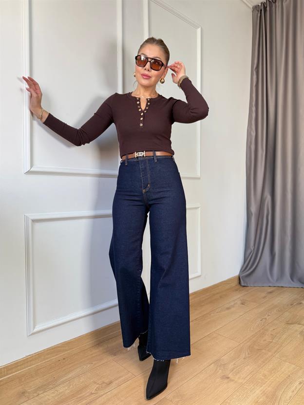 Lacivert Cepsiz Flare Jean