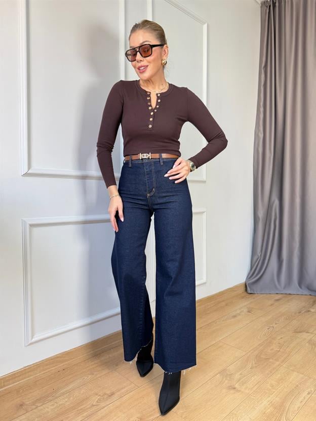 Lacivert Cepsiz Flare Jean