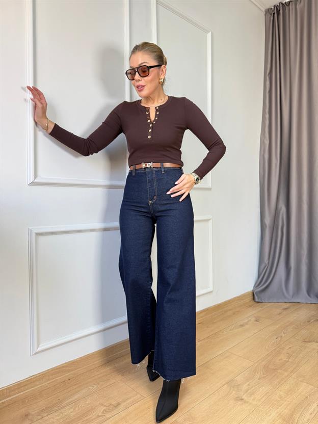 Lacivert Cepsiz Flare Jean