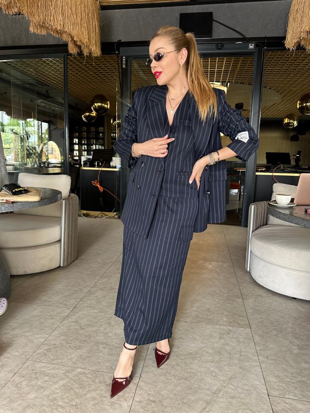 Lacivert Çizgili Etek