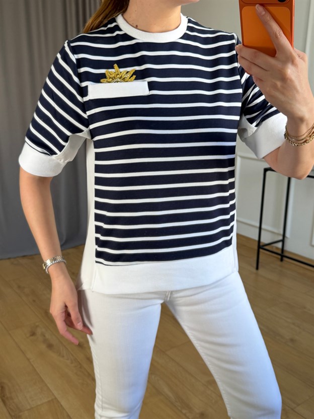 Lacivert Çizgili Güneş Detay Tshirt ( ÖN SİPARİŞ ÜRÜNÜDÜR )