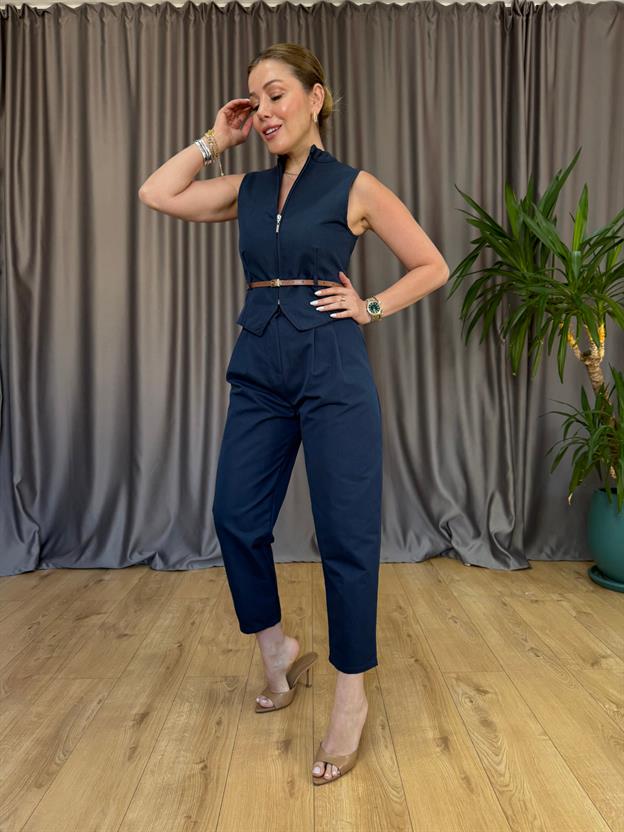 Lacivert İnce Kemerli Takım