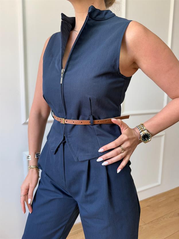 Lacivert İnce Kemerli Takım