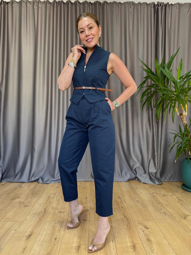 Lacivert İnce Kemerli Takım