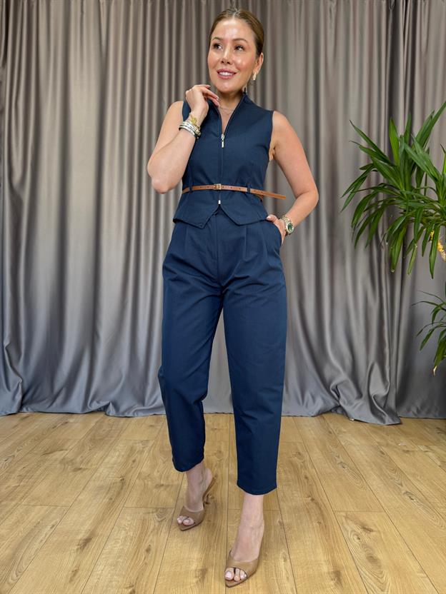 Lacivert İnce Kemerli Takım