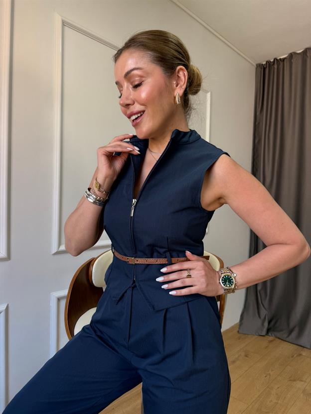 Lacivert İnce Kemerli Takım