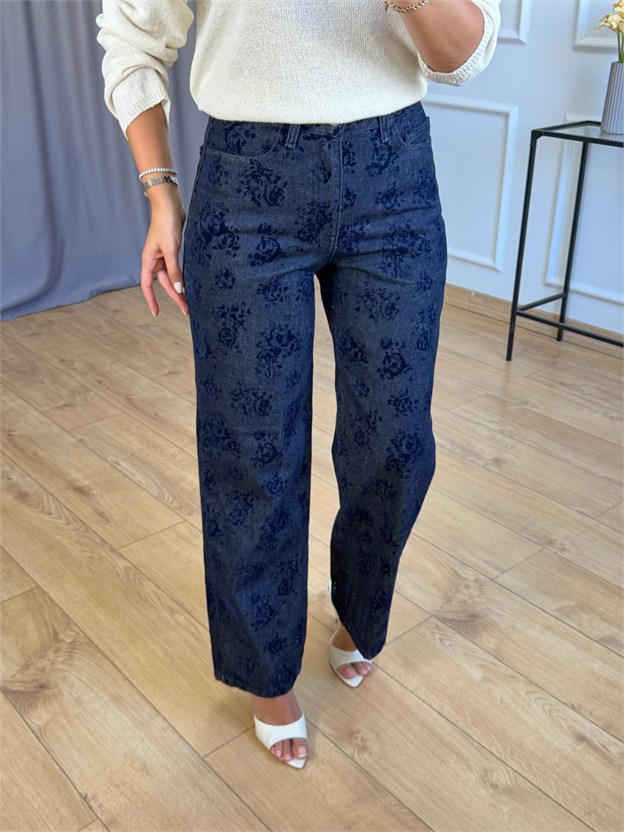 Lacivert Kadife Detaylı Jean
