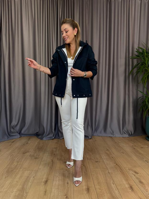 Lacivert Kapüşonlu Ceket