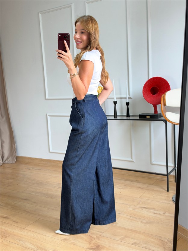 Lacivert Kemer Detaylı Denim Jean