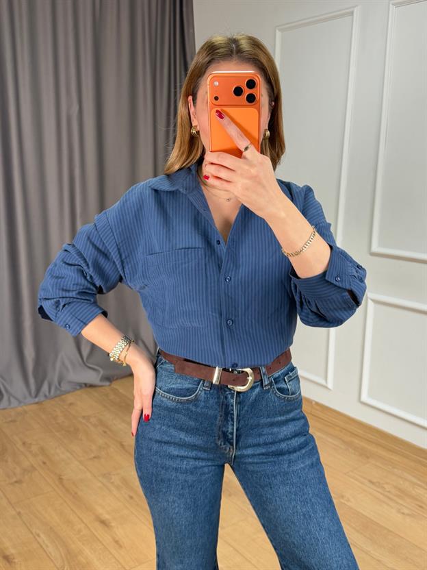 Lacivert Lilyum Apoletli Gömlek