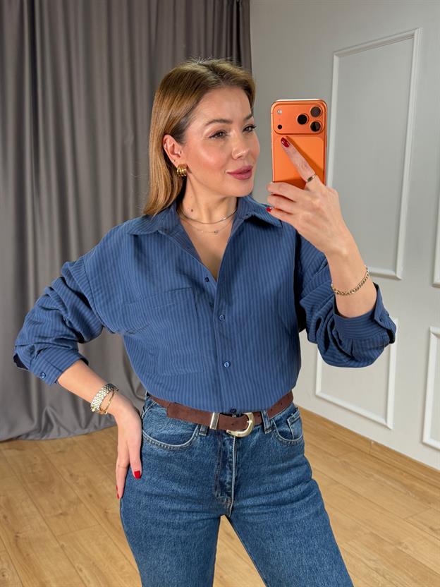 Lacivert Lilyum Apoletli Gömlek