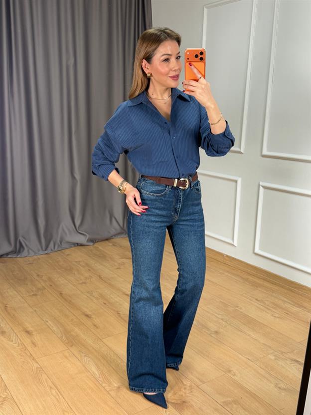 Lacivert Lilyum Apoletli Gömlek