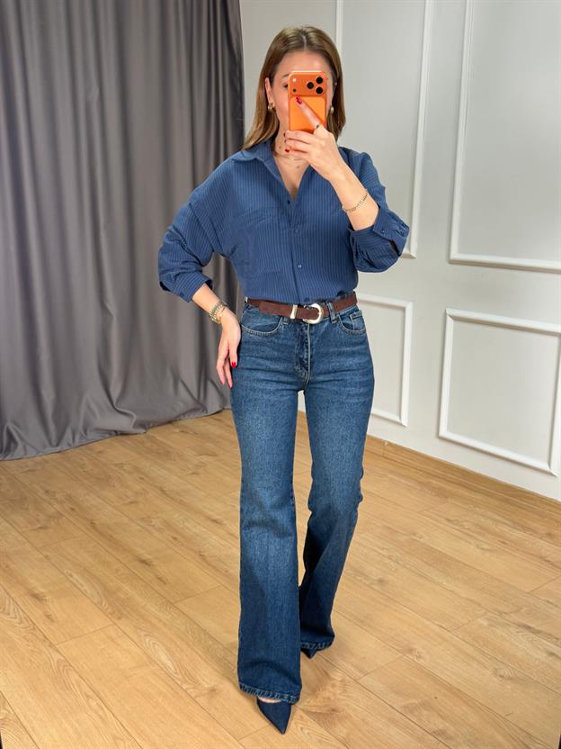 Lacivert Lilyum Apoletli Gömlek