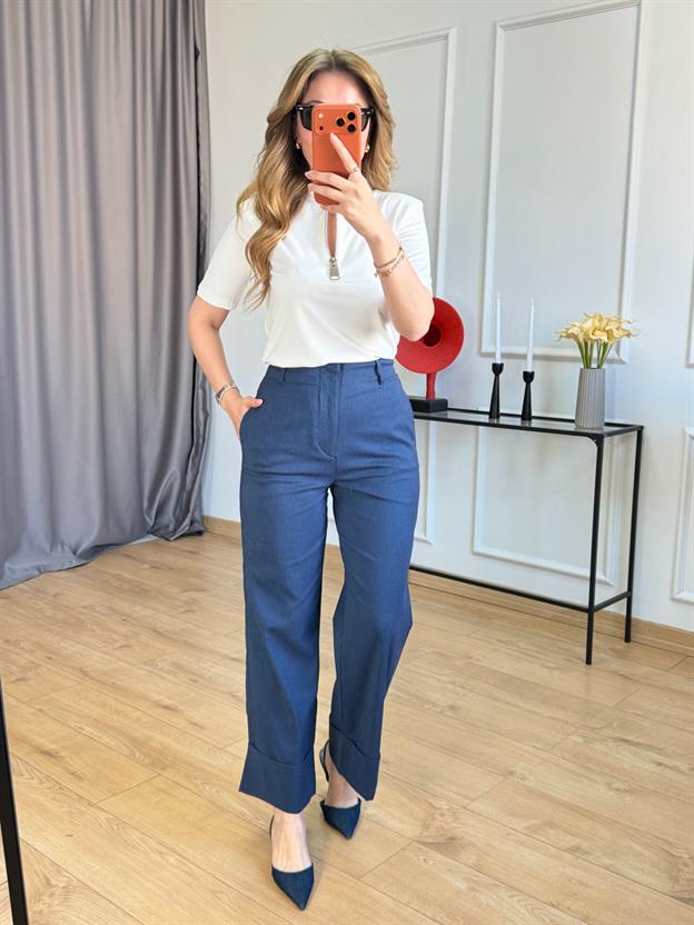 Lacivert Duble Paça Pantolon