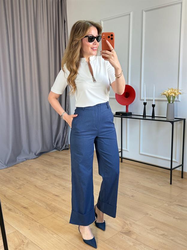 Lacivert Duble Paça Pantolon