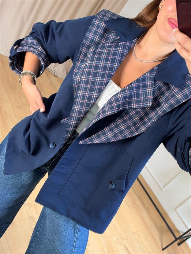 Lacivert Petikare Detaylı Blazer Ceket