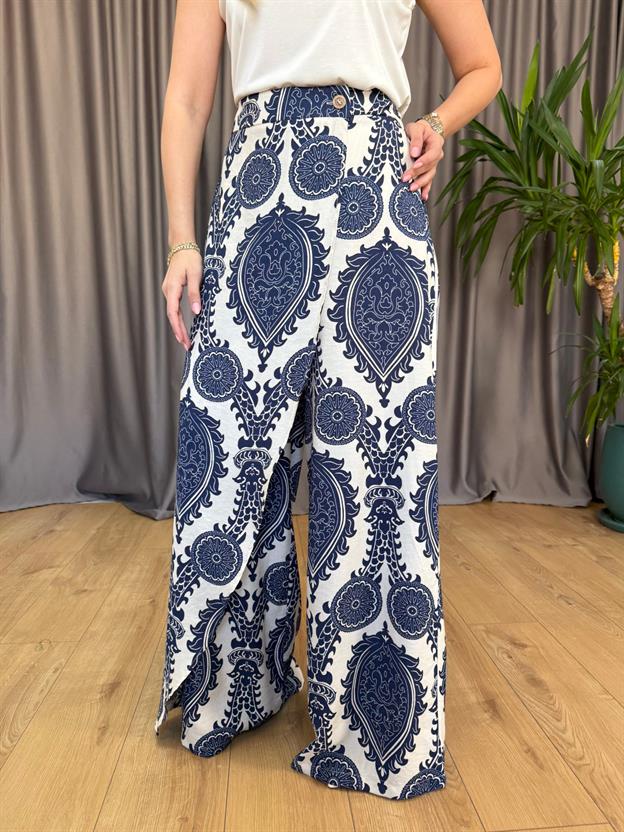 Lacivert Şal Desen Pantolon