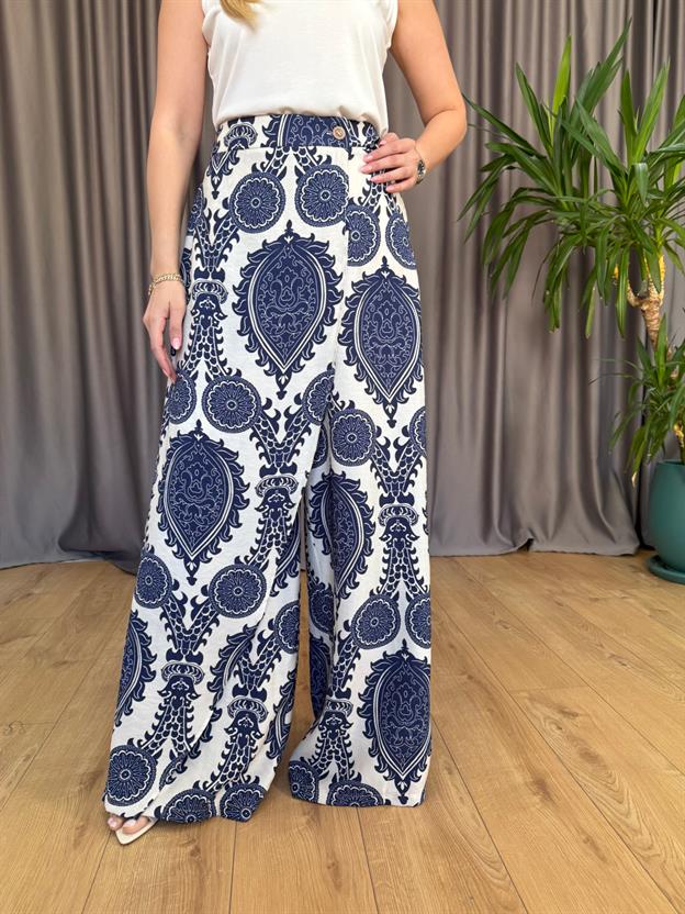 Lacivert Şal Desen Pantolon