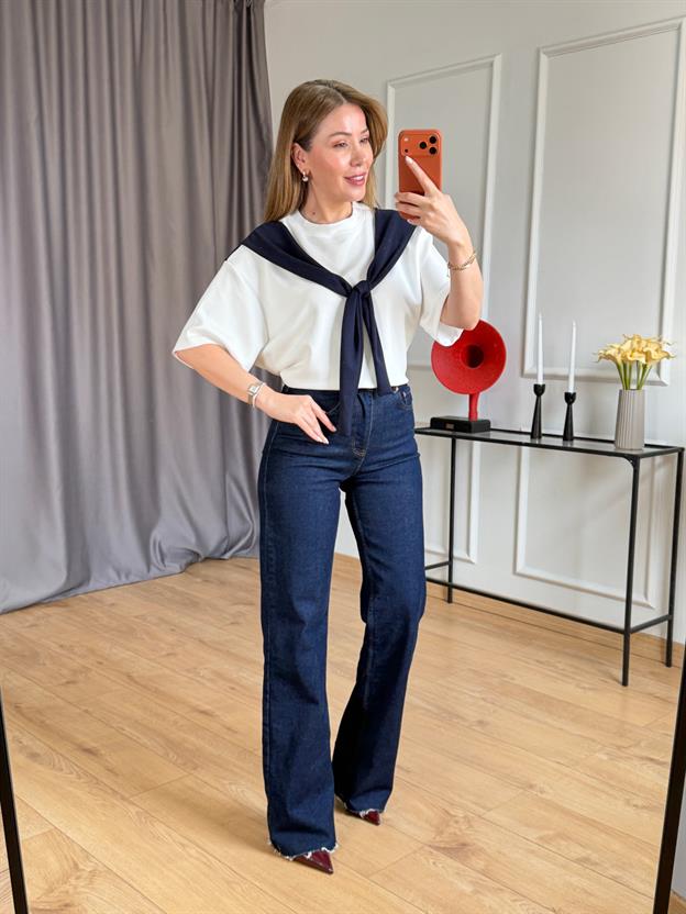 Lacivert Bağlama Detaylı Tshirt