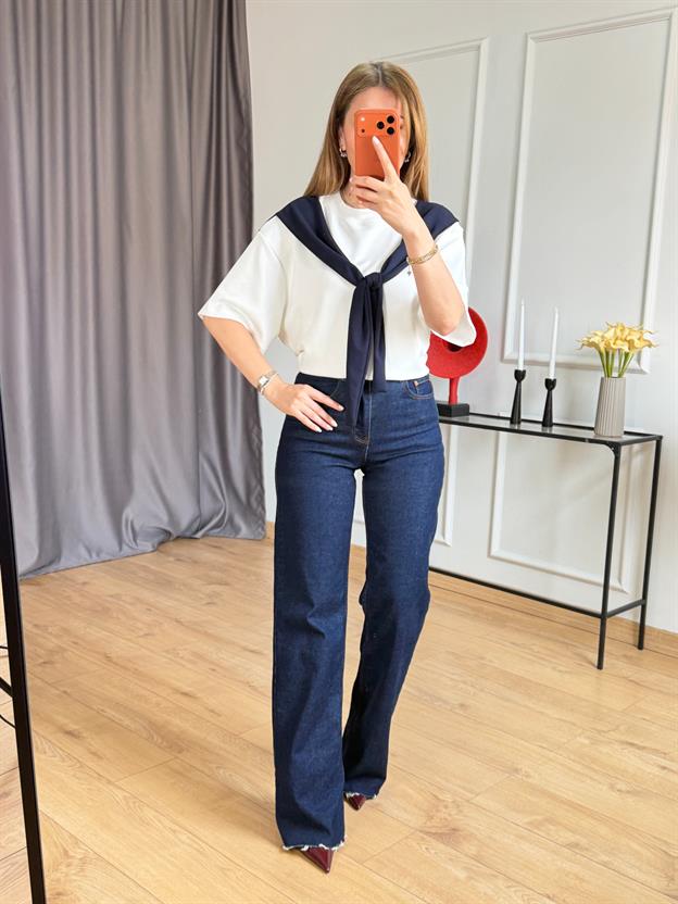 Lacivert Bağlama Detaylı Tshirt