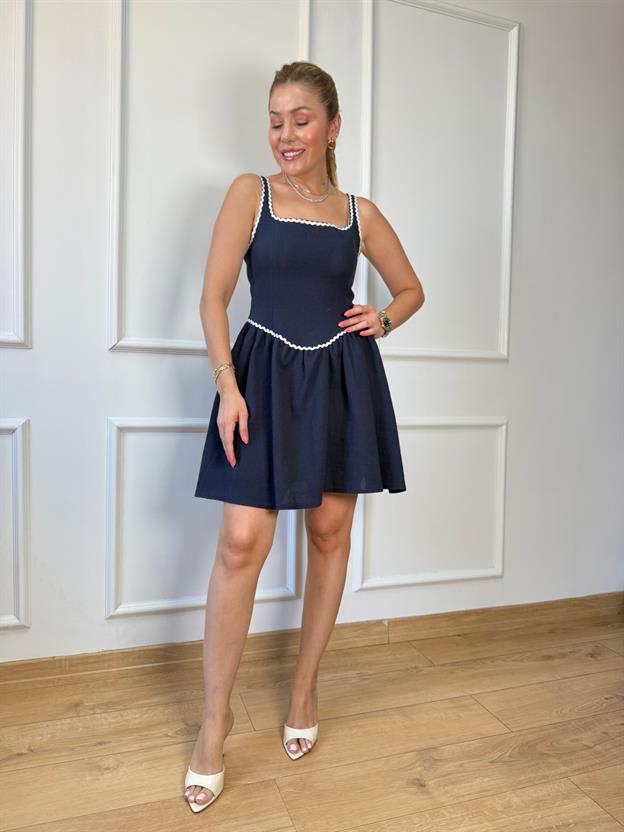 Lacivert Şeritli Elbise