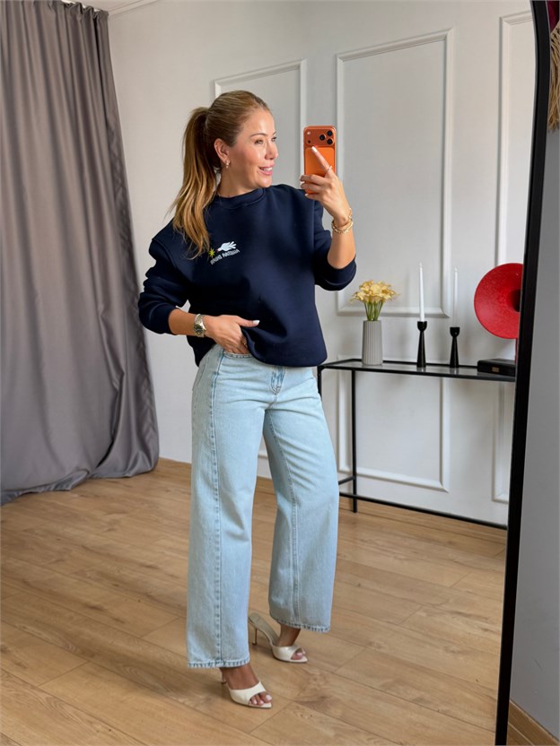 Lacivert Sırt Baskılı Sweatshirt
