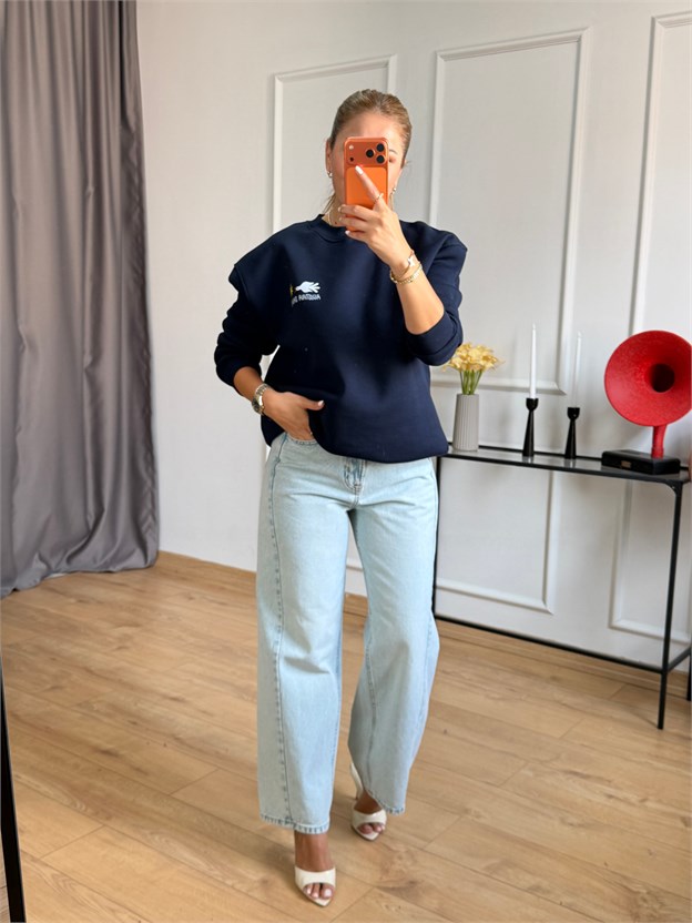 Lacivert Sırt Baskılı Sweatshirt