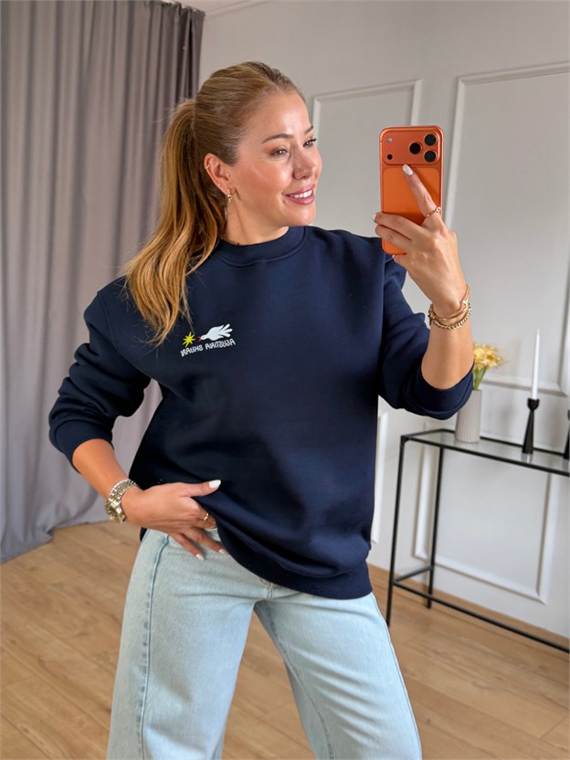 Lacivert Sırt Baskılı Sweatshirt