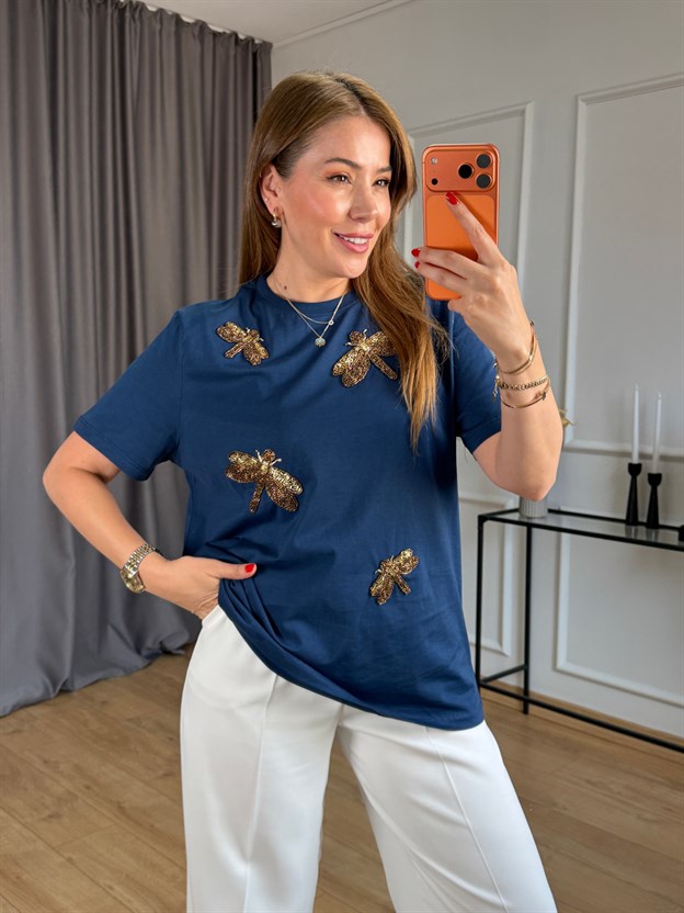 Lacivert Yusufcuk Taşlı Tshirt
