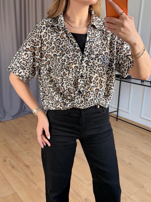 Leopar Desenli Atlet Görünümlü Bluz
